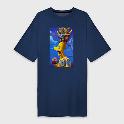 Футболка женская-платье Барт Симпсон и коты - нейросеть - art, цвет: тёмно-синий