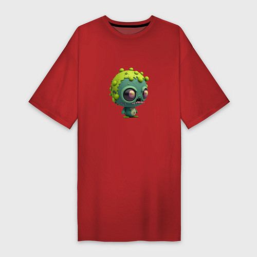 Женская футболка-платье Зеленый человечек / Красный – фото 1