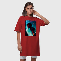 Футболка женская-платье Синтвейв Cyberpunk 3, цвет: красный — фото 2