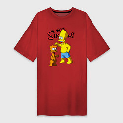 Женская футболка-платье Барт Симпсон и Снежок - нейросеть - мультфильм