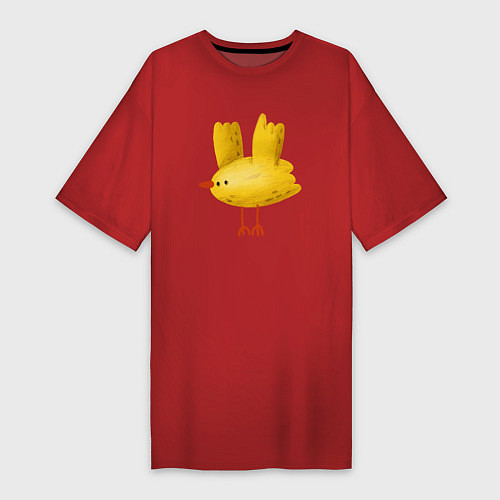 Женская футболка-платье Желтая птичка / Красный – фото 1