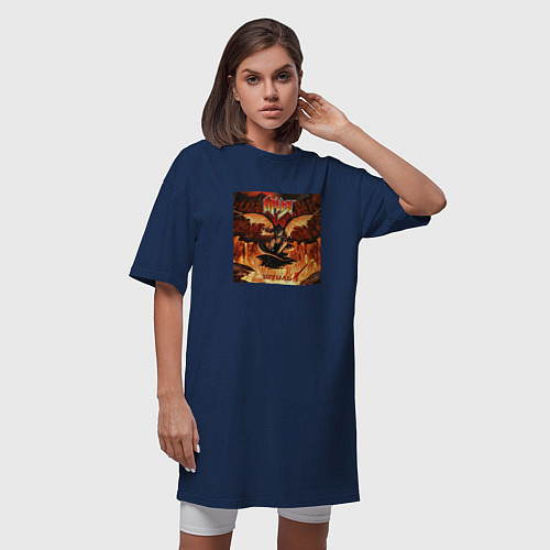 Женская футболка-платье Ария Штиль текст песни / Тёмно-синий – фото 3