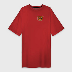 Футболка женская-платье Мордочка медведя, цвет: красный
