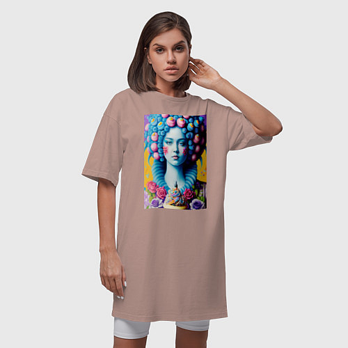 Женская футболка-платье Сладкая женщина голубой - нейросеть / Пыльно-розовый – фото 3