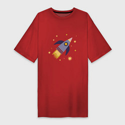 Женская футболка-платье Космическая ракета и звезды