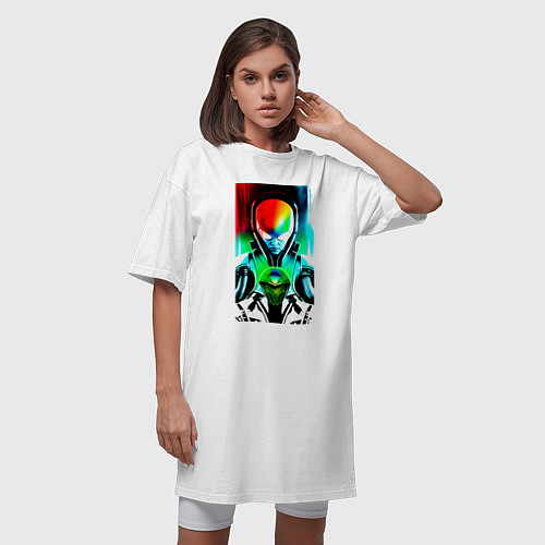 Женская футболка-платье Alien - sketch - neural network / Белый – фото 3