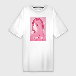 Футболка женская-платье Девушка в розовом, цвет: белый
