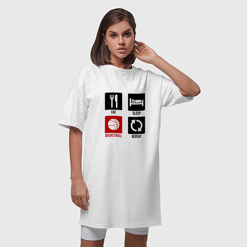 Женская футболка-платье Еда сон баскетбол повторять / Белый – фото 3