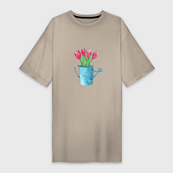 Женская футболка-платье Букет тюльпанов в лейке