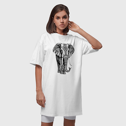 Женская футболка-платье Нарисованный слон / Белый – фото 3