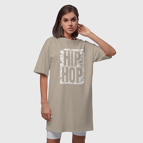 Женская футболка-платье Hip hop большая поцарапанная надпись / Миндальный – фото 3