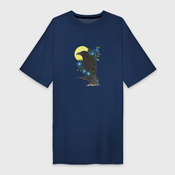 Футболка женская-платье Ворон на ветке под солнцем, цвет: тёмно-синий