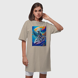Футболка женская-платье Cyber shark - ocean and space - art, цвет: миндальный — фото 2