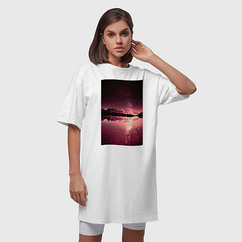 Женская футболка-платье Горы на фоне заката / Белый – фото 3
