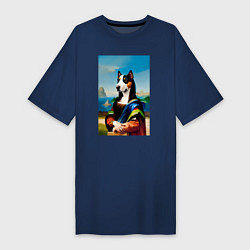 Футболка женская-платье A dog named Gioconda - humorous art, цвет: тёмно-синий
