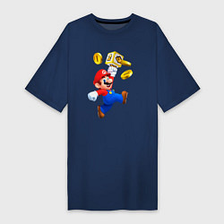 Футболка женская-платье Марио сбивает монетки, цвет: тёмно-синий