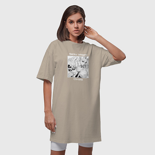Женская футболка-платье Сенку и Хром - Доктор стоун / Миндальный – фото 3