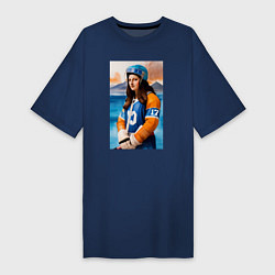 Футболка женская-платье Мона Лиза - крайний нападающий, цвет: тёмно-синий