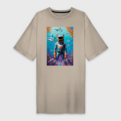 Футболка женская-платье Sharkman - neural netvork, цвет: миндальный