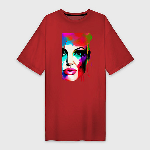 Женская футболка-платье Angelina Jolie - watercolor - sketch / Красный – фото 1