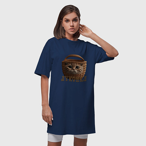 Женская футболка-платье Кошка лукошка мем / Тёмно-синий – фото 3