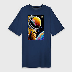 Футболка женская-платье Космонавт на орбите, цвет: тёмно-синий
