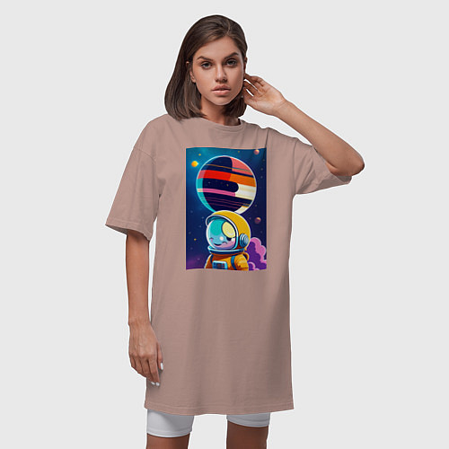 Женская футболка-платье Улыбчивый астронавт в космосе / Пыльно-розовый – фото 3