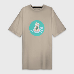 Женская футболка-платье Полярный медвежонок с рыбой на льдине