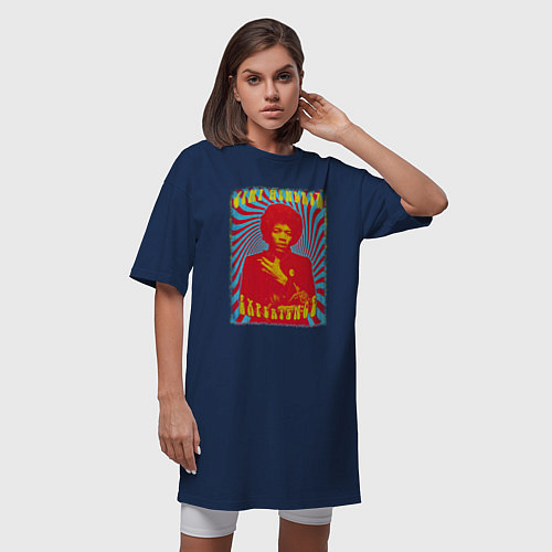 Женская футболка-платье Джими Хендрикс ретро / Тёмно-синий – фото 3
