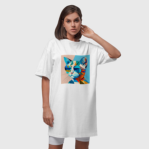 Женская футболка-платье Кот в темных очках Пикассо / Белый – фото 3