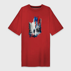 Женская футболка-платье Прогулка по Москве - коллекция Бело-сине-красный -