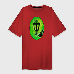 Футболка женская-платье Зелёный уличный фонарь в рамке, цвет: красный