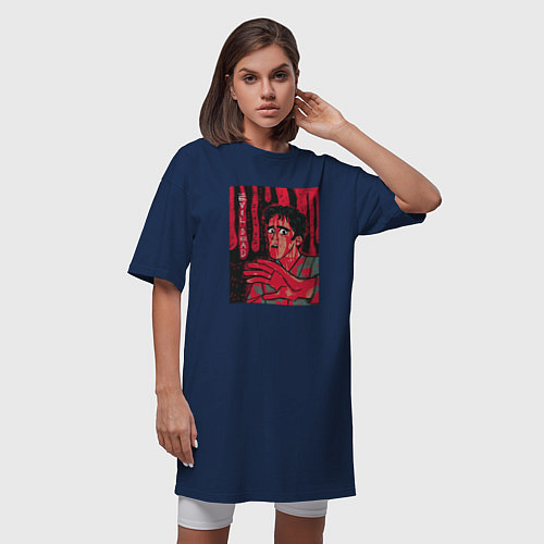 Женская футболка-платье Испуганный Эш - Evil Dead 2 / Тёмно-синий – фото 3