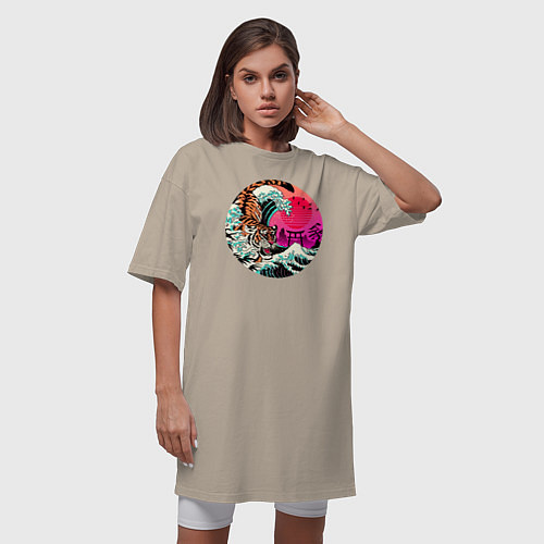 Женская футболка-платье Тигр и волны / Миндальный – фото 3