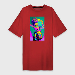 Футболка женская-платье Bart Simpson - pop art, цвет: красный