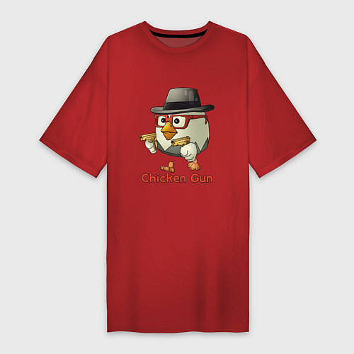 Женская футболка-платье Чикен ган - курочка в шляпе / Красный – фото 1