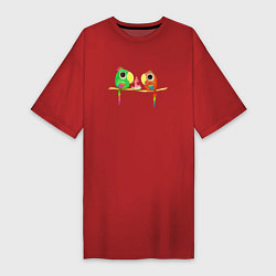 Футболка женская-платье Попугайчики и арбуз, цвет: красный