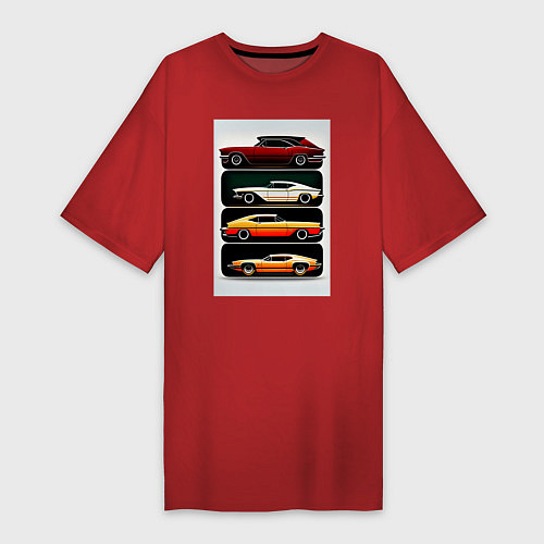 Женская футболка-платье Рэтро автомобили / Красный – фото 1