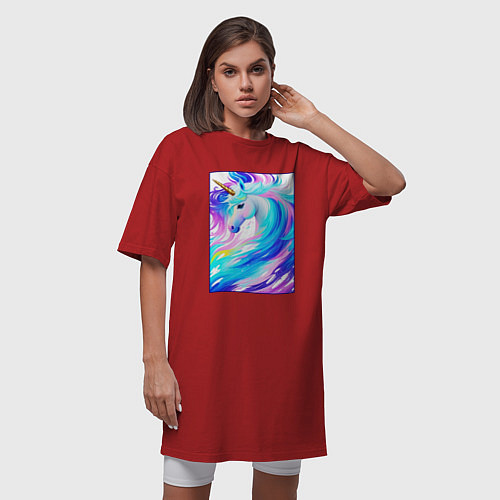 Женская футболка-платье Единорог нежность / Красный – фото 3