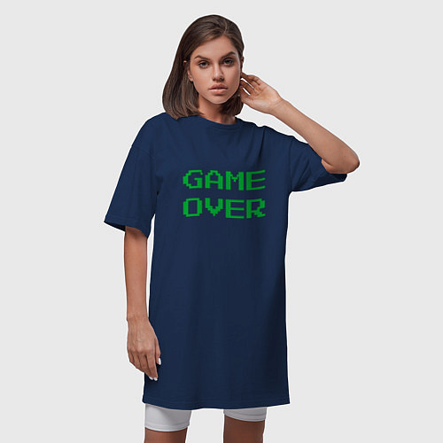 Женская футболка-платье Серо-зеленый game over / Тёмно-синий – фото 3
