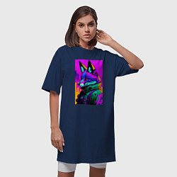 Футболка женская-платье Cool fox - cyberpunk - neural network, цвет: тёмно-синий — фото 2