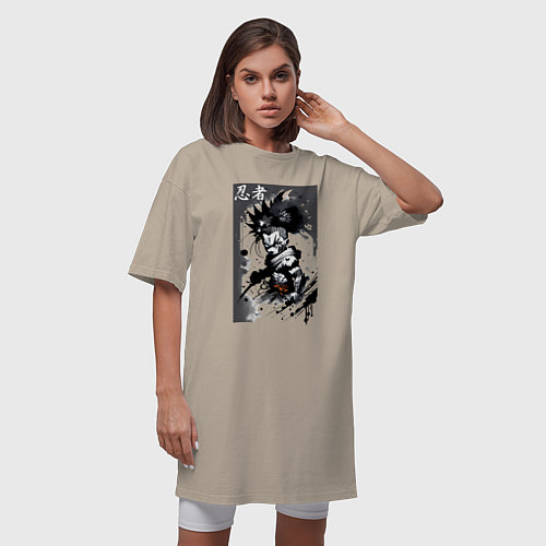 Женская футболка-платье Bart Simpson ninja - hieroglyphs / Миндальный – фото 3