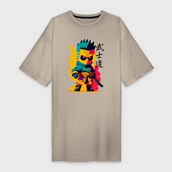 Футболка женская-платье Bart Simpson - samurai - bushido, цвет: миндальный
