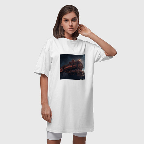 Женская футболка-платье Паровоз в космосе / Белый – фото 3