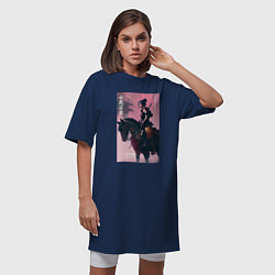 Футболка женская-платье Онна-бугэйся -конная девушка-самурай - нейросеть, цвет: тёмно-синий — фото 2