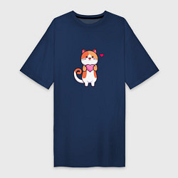 Женская футболка-платье Милый кот с сердцем