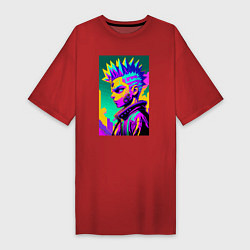 Футболка женская-платье Bart Simpson - cyberpunks not dead - motto, цвет: красный
