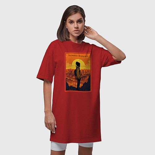 Женская футболка-платье The Weeknd Blinding lights / Красный – фото 3