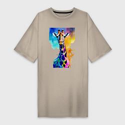 Футболка женская-платье Маленький жирафёнок - Африка - акварель, цвет: миндальный