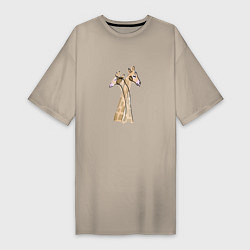 Футболка женская-платье Нежные жирафы, цвет: миндальный